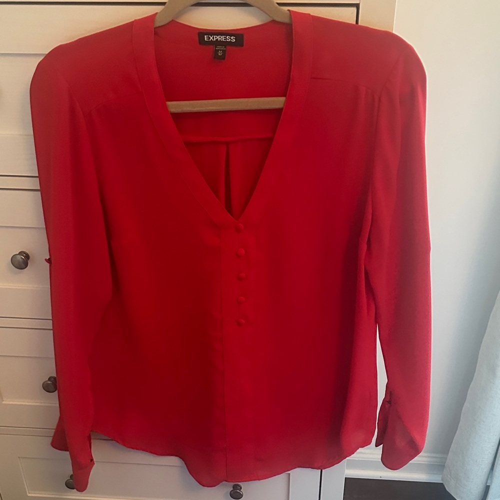Express V-Neck Red Blouse